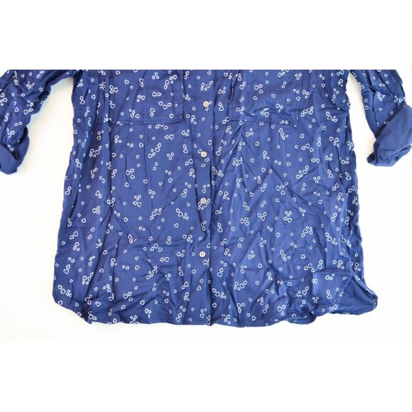 GAP Print Utility Drapy Boyfriend Shirt Tiny Heart White Blue New Large - Picture 4 of 7